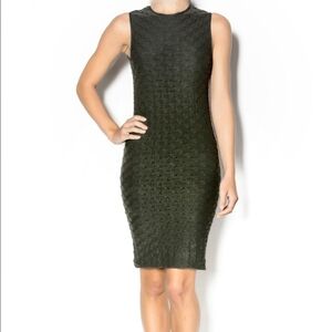 Tees by Tina Black Textured Bodycon Dress High Neck Lattice Ultra Stretch Knit